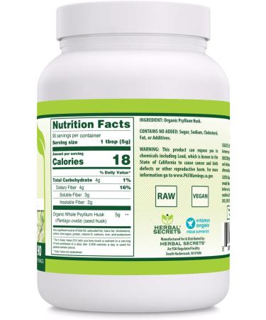 Herbal Secrets Natural Whole Psyllium Husk Powder Supplement - 16 oz | 5g per Serving, 90 Servings | Non-GMO, Gluten Free, Made in USA - Buy Online on GoSupps.com