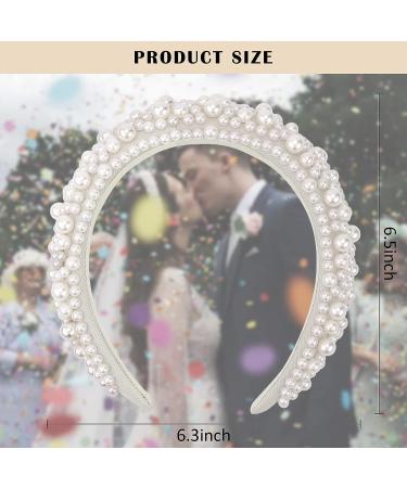 Hapdoo White Pearl Headband for Women - Puffy Padded Hairband with Faux Pearl - Wedding, Bride, Fashion Accessory - Wide Beaded Bling Hair Hoop for Birthday - Buy Online on GoSupps.com