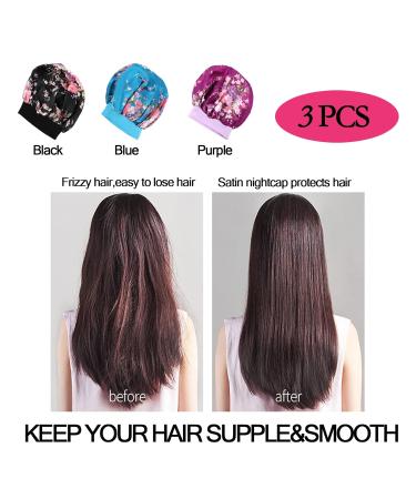 3 Pack Large Satin Bonnets for Women - Wide Band Silky Sleeping Cap Floral Print - One Size - Buy Online on GoSupps.com