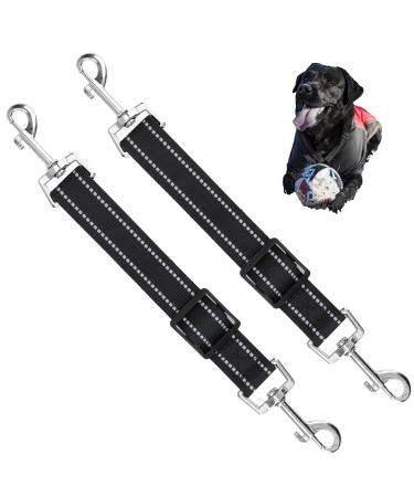 2 Pack Dog Collar Clips Reflective Nylon Leash for Dog Quick Release 360 Rotatable Harness Clip Double Ended Clip Strap Puppy Prong Collar Connector Adjustable 28-37cm (Black)