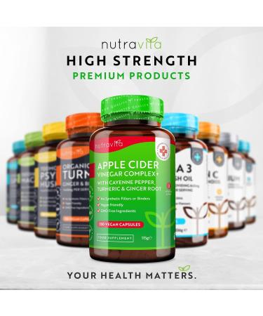 Apple Cider Vinegar Capsules with Cayenne Pepper Turmeric and Ginger Root - 180 Vegan Capsules Made from UK Grown Apples - Raw Unfiltered ACV - 1033mg Daily Dosage - Made in The UK by Nutravita 180 count (Pack of 1) - Buy Online on GoSupps.com