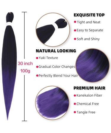 Xusuperb Lang Pre Stretched Braiding Hair - Ombre Purple 30 Inch Easy Knotless Extensions | 6 Packs Soft Yaki-Textured Braids (T1B/Violet#) - International Shipping Available - Buy Online on GoSupps.com