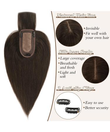 Ruwiss Real Hair Topper for Women - Silk Base Clip-In Hairpiece for Thin Hair - 100% Human Hair Dark Brown Pony Short Wig 30cm - Buy Online on GoSupps.com