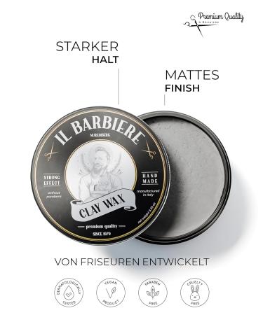 IL Barbiere Clay Wax Pomade Water-Based 2 Set | Strong Hold Natural Hair Wax for Men | Paraben & Silicone-Free 2x100ml - Buy Online on GoSupps.com