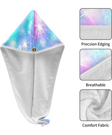 Microfiber Hair Turban with Rainbow Star - Quickly Drying Mermaid Design Perfect for Colored & Thick Hair - 2 Pack 24x61 cm - Buy Online on GoSupps.com