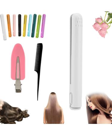 Mini Dual-Purpose Curling Iron Cordless 2 in 1 Mini Dual Purpose Curling Iron Cordless Mini Curling Iron for Short Hair Portable Travel Curling Wand for Women (White)