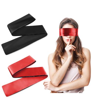 Prasacco 2 Pieces Satin Eye Mask 59 Inch Soft Blindfold for Women Men Adult Sleeping Blindfold Breathable Sleep Eye Cover Blindfold Travel Nap Night Sleep Eye Mask for Yoga Valentine's Day Gift