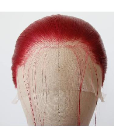 BTWTRY Red Synthetic Lace Front Wig - Long Straight Dark Red Heat Resistant Fiber Hair Wig for Women - Buy Online on GoSupps.com