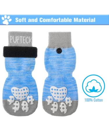 Buy Pupeck Double-Sided Anti-Slip Dog Socks with Adjustable Straps | 2 Pairs of Indoor Dog Shoes for Paw Protection | Traction Control for Hardwood Floors - Blue - Buy Online on GoSupps.com