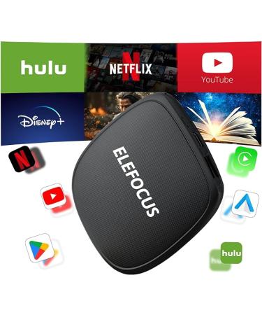 Elefocus Wireless Carplay & Android Auto Adapter Ai Box 4 in 1 Streaming Supports Netflix/YouTube/Play Store/TF Card for OEM Wired CarPlay Cars