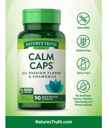L-Theanine Calm Caps | 90 Veggie Capsules with Ashwagandha, Passion Flower & Chamomile | Vegan, Non-GMO, Gluten Free Supplement by Nature's Truth - Buy Online on GoSupps.com