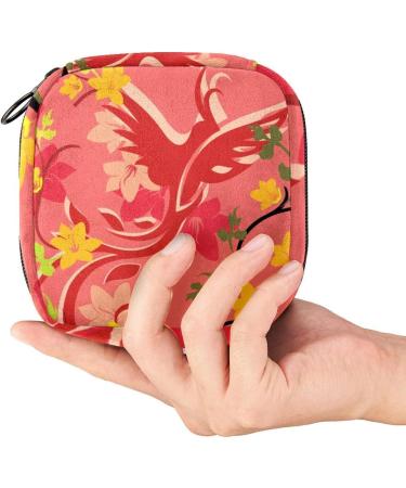 Stylish Menstruation Pad Bag with Zipper - Women's Napkin & Tampon Collectible Bag in Red Phoenix & Flowers Design - Buy Online on GoSupps.com