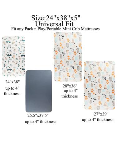 Stretchy Fitted Mini Crib Sheets Set 3 Pack - Elephant Tiger Fox & Grey | Tontukatu Pack n Play Sheet | Portable Playard Mattress Cover | Ultra Soft Jersey Material - Buy Online on GoSupps.com