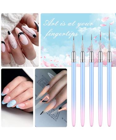 Eptbsdu 5PC Nail Art Liner Brushes Set - Metal Handle Long Lines Brush for UV Gel Polish Painting - Pink - Buy Online on GoSupps.com