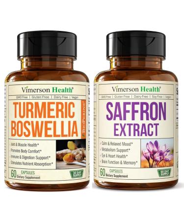 Boswellia Turmeric Curcumin Supplement + Pure Saffron Supplements for Women & Men Bundle Supports Joint Health Mood & Calm Eye Health with Ginger Root Organic Turmeric Powder Saffron Extract