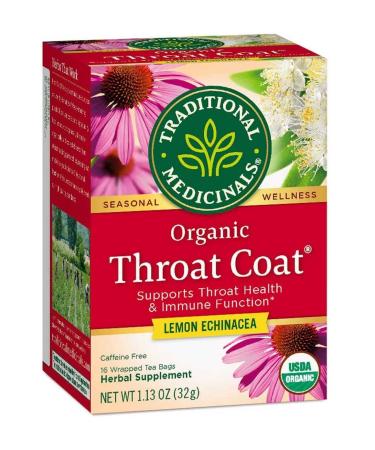 Traditional Medicinals Organic Throat Coat Lemon Echinacea Herbal Tea Supports Throat Health (16 Count (Pack of 2)) 1 Count (Pack of 16)