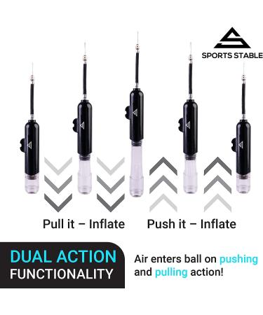 Sports Stable Dual Action Ball Pump with 5 Needles & Adaptor - Black | For Football, Basketball, Soccerball, Volleyball & More - Buy Online on GoSupps.com