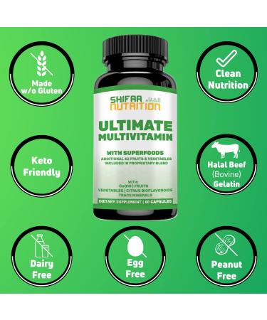 SHIFAA NUTRITION Halal Multivitamins for Women Men & Adults | 30 Servings | Iron, Vitamin A, B6, B12, Biotin, Niacin, C, D3, E, Zinc, Calcium, Folic Acid, CoQ10 - Buy Online on GoSupps.com