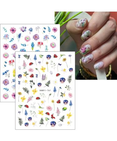 JMEOWIO 9 Sheets Flower Leaves Nail Art Stickers Decals Self-Adhesive Spring Summer Colorful Floral Nail Supplies Nail Art Design Decoration Accessories - Buy Online on GoSupps.com