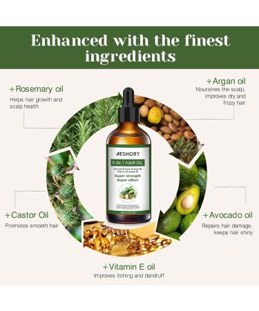 Aeshory Hair Oil - 5 IN 1 Hair Care with Rosemary Castor Argan Vitamin E & Avocado - Nourishing & Volumizing Hair Growth Oil (3.38 fl oz - Buy Online on GoSupps.com