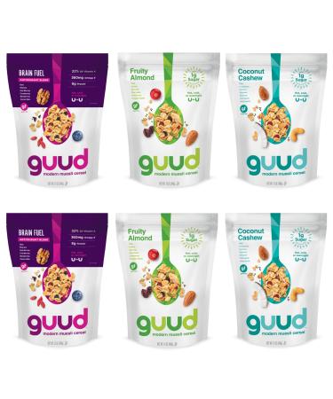 GUUD Gluten Free Muesli Cereal Variety Pack, 12 Ounce (Pack of 6), Brain Fuel, Fruity Almond, Coconut Cashew, Vegan, Non-GMO Certified, Kosher