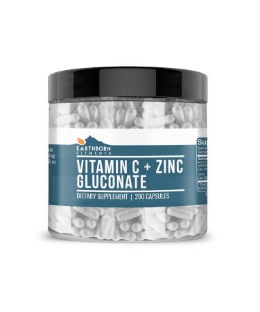 Earthborn Elements Vitamin C Plus Zinc Gluconate Supplement (200 Capsules) Blended Health Support Non-GMO Gluten Free