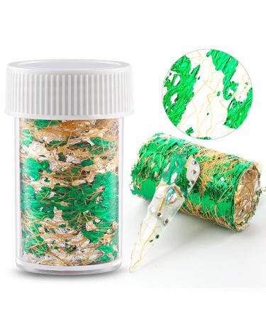 UV Sticker Nail Decorating Manicure Nail Foils 3D Gold Flakes Nail Art Foils Gold Silver Foil Mesh(Green Foil Gold Mesh)