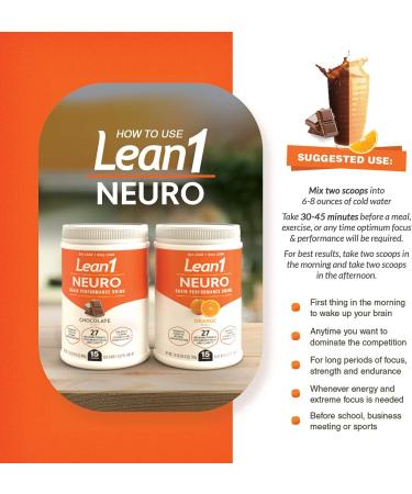 Lean1 Neuro Mental Energy Powder Drink orange flavor 15 serving tub by Nutrition53 Orange 1.69 Ounce (Pack of 15) - Buy Online on GoSupps.com