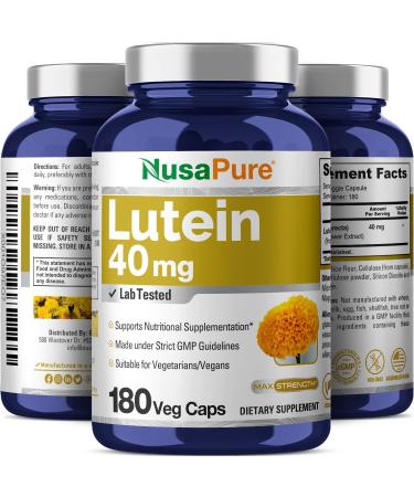 NusasPure Lutein - Suitable for Vegetarian/Vegan Non - GMO - 40 mg - 180 Capsules - Buy Online on GoSupps.com