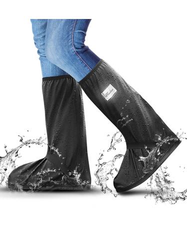 Reusable Waterproof Shoe Covers Men Women, Rain Snow Shoe Covers, Non Slip Shoe Protector for Cycling Fishing Hunting Car Washing Gardening Hiking Farming (Black, L)