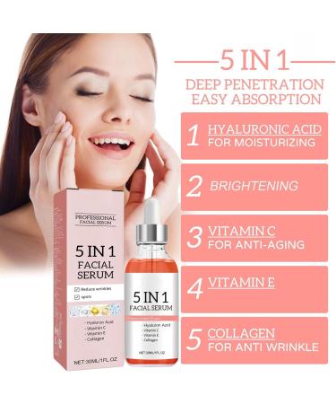 JASUAI Finones Skin Vitamin Serum 5in1 Vitamin C Facial Serum with Hyaluronic Acid AntiAging Hydration for Dark Spots Wrinkles Dull Skin Collagen Boost Facial Essence 1 Piece 1 Piece - Buy Online on GoSupps.com