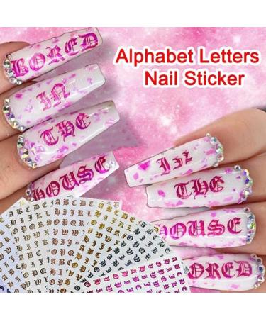 3D Holographic Old English Alphabet Nail Art Stickers - Glitter Self-Adhesive Decals for Acrylic Nails - 8 Sheets - Buy Online on GoSupps.com