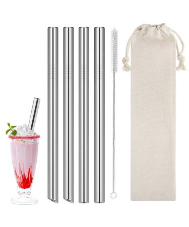 Reusable Boba Straws Thick Straws Extra Wide Milkshake Straws Stainless Steel Metal Straws for Drinking 12MM Smoothie Straws with Straws Cleaner for Bubble & Boba Tea Milkshakes