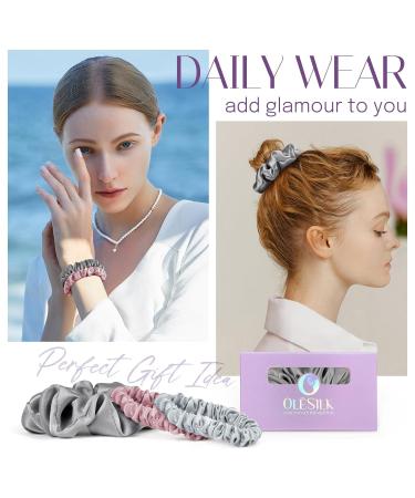 Osilk 3-Set 100% Silk Hair Ties - Luxury Gray Scrunchies & Elastic Hair Bands for All Hair Types - Buy Online on GoSupps.com