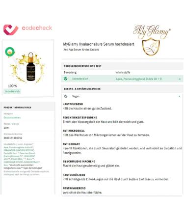  myglamy Vegan hyaluronic acid facial serum - Highly concentrated natural cosmetic in a glass bottle (30 ml) - Buy Online on GoSupps.com