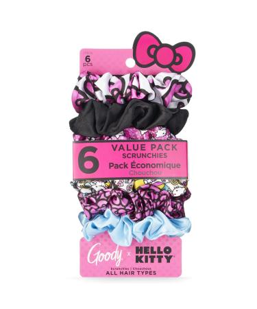 Goody x Hello Kitty Ouchless Hair Scrunchie - 6 Count, Assorted - Help Keep Hairs In Place - Hair Accessories to Style With Ease and Keep Your Hair Secured - For All Hair Types - Pain Free