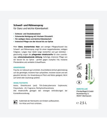 Horse Care24 Mane & Tail Spray for Horses 2.5L - Comparison Winner | Brilliant Shine Easy Combability & Healthy Fur - Available in 5 Sizes - Buy Online on GoSupps.com
