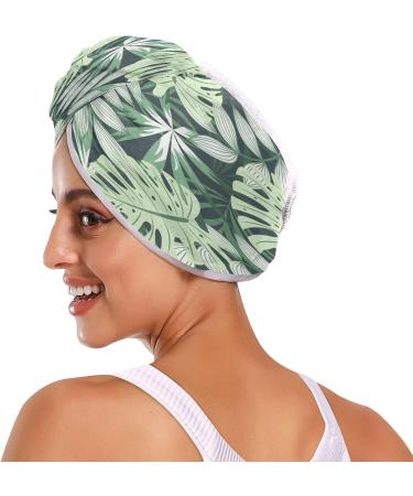 Tropical Leaves Dry Hair Cap & Quick Drying Towel Set - Super Absorbent Soft Comfortable | 2 Piece with Button Headband - Perfect for All Hair Types - Buy Online on GoSupps.com