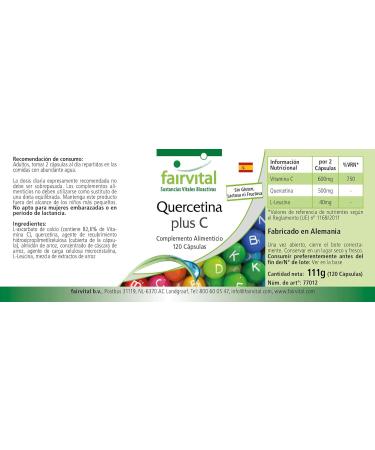 Fairvital Quercetin and Vitamin C Vegan Capsules - High Dosage Antioxidant Supplement - 120 Count - Buy Online on GoSupps.com