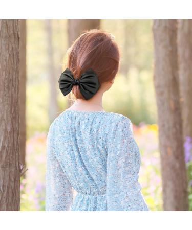 Bow Hair Clip Hair Bows for Women Big Bowknot Hairpin French Hair Clips with Ribbon Solid Color Hair Barrette Clips Soft Satin Silky Hair Bows for Women Girls(Black-1PC) - Buy Online on GoSupps.com