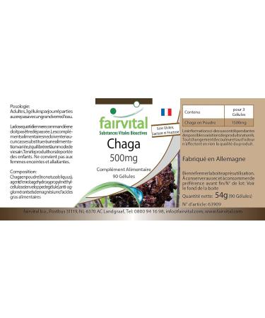 Fairvital | Chaga 500mg VEGAN - High dosed - 90 capsules - Inonotus obliquus - mushroom powder - Buy Online on GoSupps.com