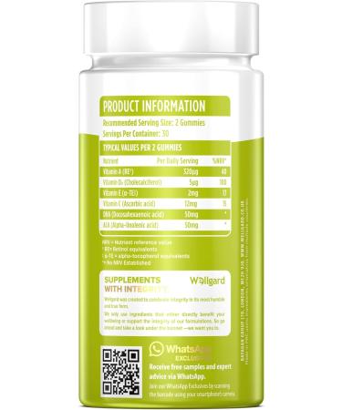 Wellgard Vegan Omega 3 Gummies - Chewable Algae-Derived DHA & ALA Supplements - Allergen-Free - Natural Flavour - Formulated in UK - Buy Online on GoSupps.com