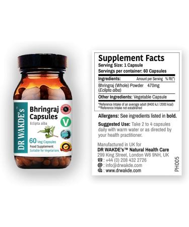 Dr. Wakde's Bhringraj Capsules - 60 Veg Capsules | Ayurvedic Supplement | Vegan & Natural | Made in the UK - Buy Online on GoSupps.com