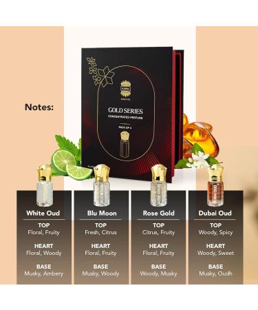 Ajmall Gold Series Concentrated Perfume | Set Pack of 4 | Dubai Oud Blu Moon White Oud Rose Gold - Buy Online on GoSupps.com