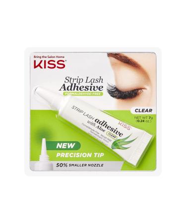 KISS Clear Strip Lash Adhesive with Aloe  Dermatologist Tested  Formaldehyde Free  Non-Irritant  Contact Lens Friendly  Secure Hold  Contains Latex  with Control Nozzle Tip  0.24 Ounce