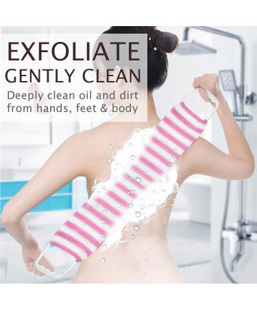 HOMESHOPA Back Scrubber for Shower Exfoliating Loofah Back Scrubbing Strap with Handles Body Bath Sponge Back Washer for Shower Backwash Belt for Men and Women Bathroom Accessories (Pink) - Buy Online on GoSupps.com