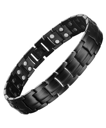 MagEnergy Titanium Steel Magnetic Bracelets for Men Double Row Ultra Strength Magnets Wristband Magnetic Brazaletes with Adjustable Links Removal Tool & Jewelry Gift Box (A-Black)