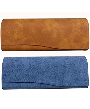 Fobkdl 2 Pieces Glasses Case Leather Spectacle Case Foldable Portable Eyeglasses Case for Sunglasses Glasses Case for Women Men (Yellow Blue)