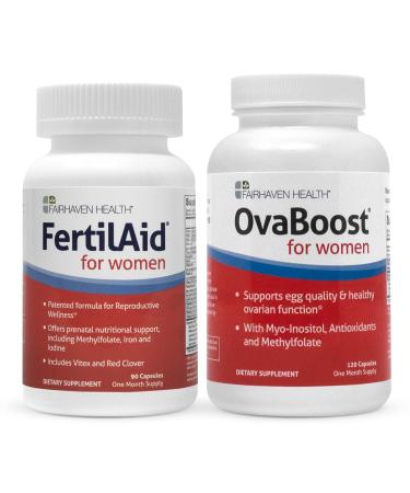FertilAid for Women & Ovaboost Combo Female Fertility Supplement & Natural Fertility Vitamin with Myo-Inositol Vitex & Vitamins to Support Ovulation Cycle Regularity & Egg Quality 1 Month Supply