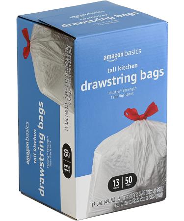 Amazon Basics Flextra Tall Kitchen Drawstring Trash Bags - 13 Gallon, 50 Count - Buy Online on GoSupps.com